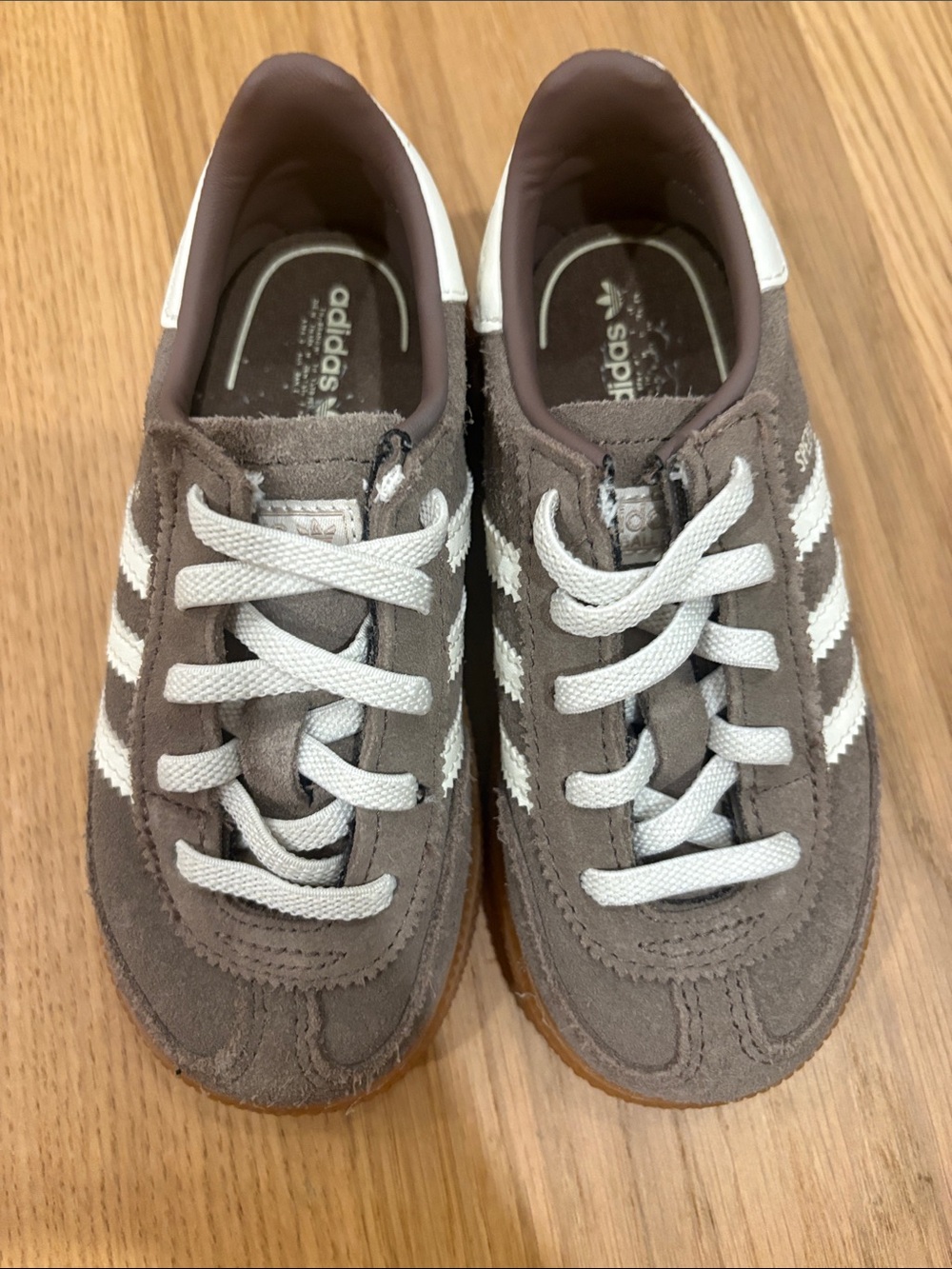 adidas Kids Brown Suede Sneakers with White Stripes